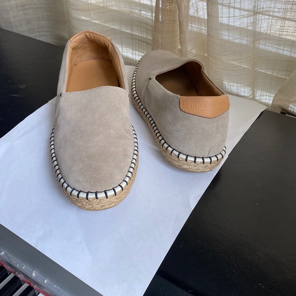 Louis Vuitton tan suede espadrille men’s loafers moccasin size 8 Italy flats sl - Picture 1 of 10